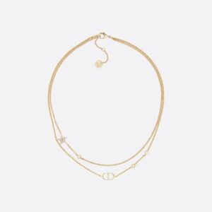 Petit CD Double Necklace Gold - Finish Metal and white Crystals